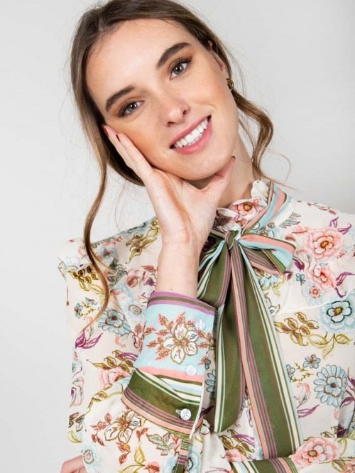 Camisa fluida lazada mujer Crudo