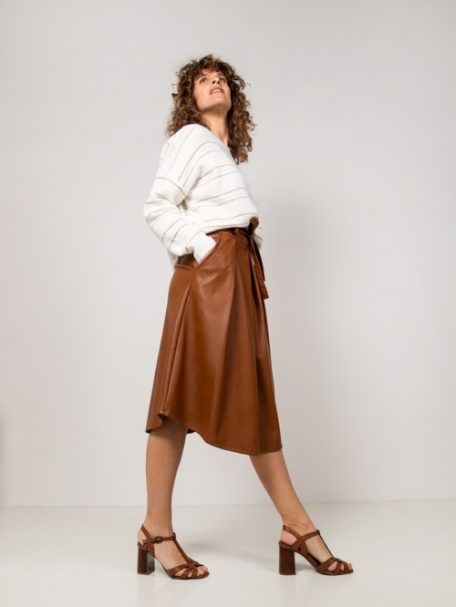 Falda midi ecopiel mujer Camel