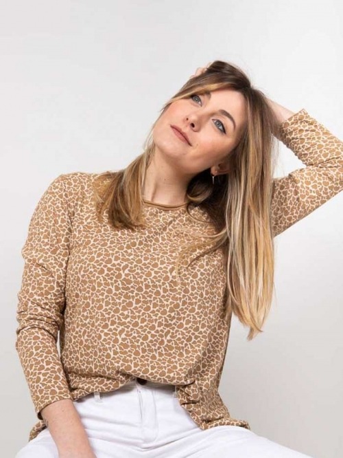 Camiseta estampada animal print mujer Camel