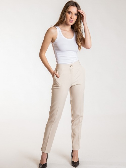 High rise pants with pockets Beige