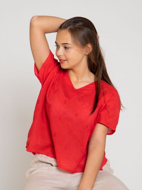Blusa estampado floral y bordada mujer Rojo