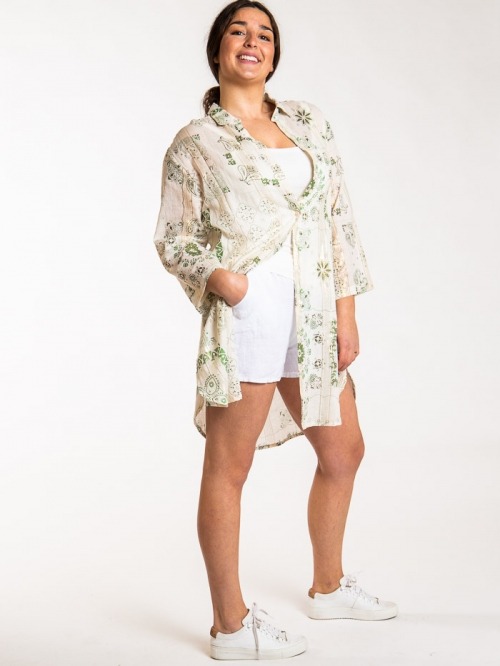 Patchwork print shirt dress Khaki