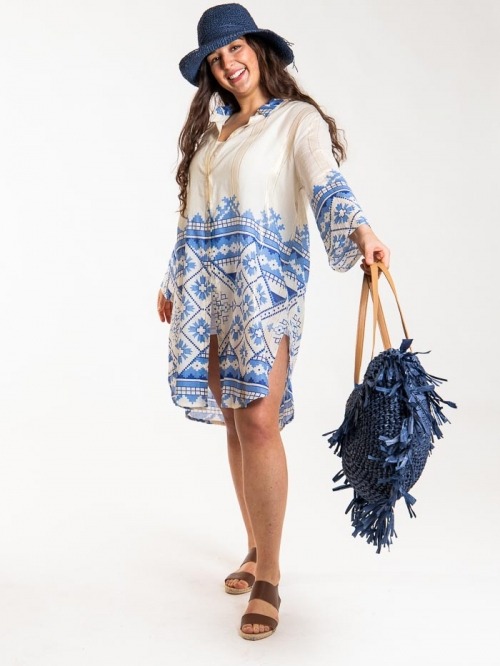 Vestido camisero estampado brillo mujer Azul