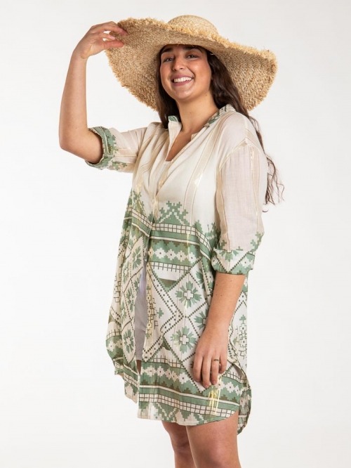 Vestido camisero estampado brillo mujer Caqui