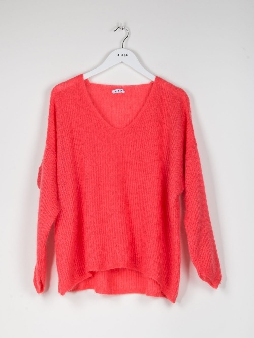 JERSEY CUELLO PICO OVERSIZE CORAL