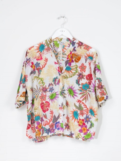 CAMISA OVERSIZED ALGODON ESTAMPADA CUELLO PICO White