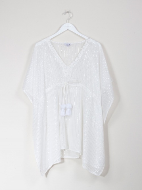 KAFTAN RAYA FINA LUREX PEDRERIA BLANCO