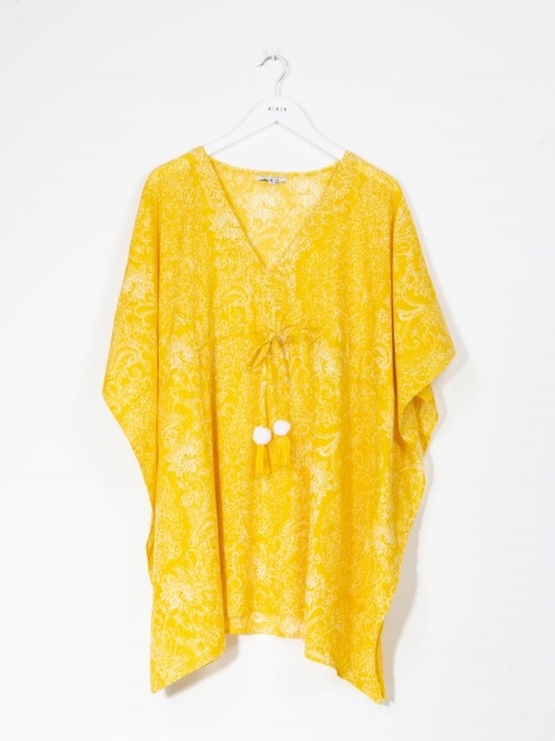 KAFTAN ESTAMPADO FINO BICOLOR P6 PEDRERIA AMARILLO