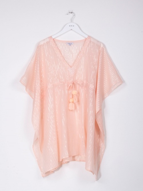 Kaftán raya fina lurex pedrería mujer Rosa