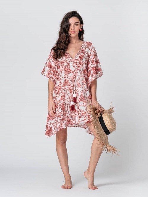 KAFTAN ESTAMPADO PROVENZAL BURDEOS