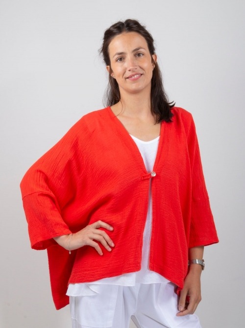 KIMONO 1 BOTON ALGODON ROJO