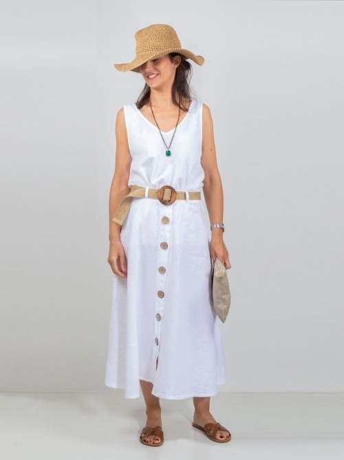 FALDA LINO CON CINTURON RAFIA White