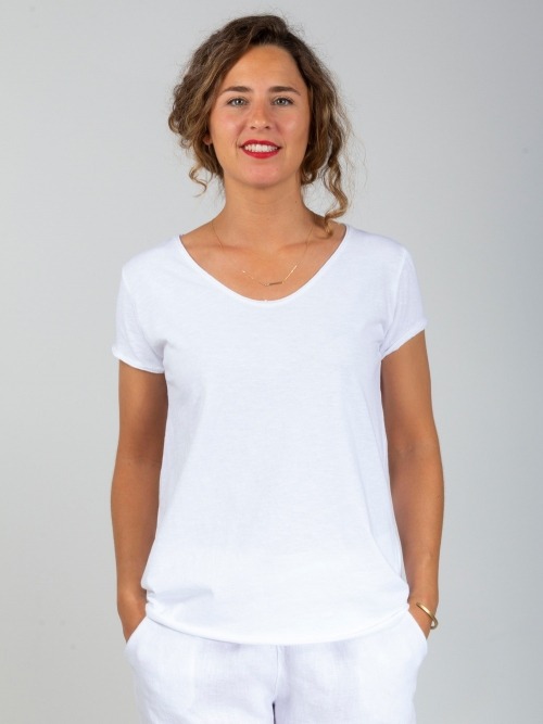 CAMISETA BASICA CUELLO PICO MANGA CORTA White