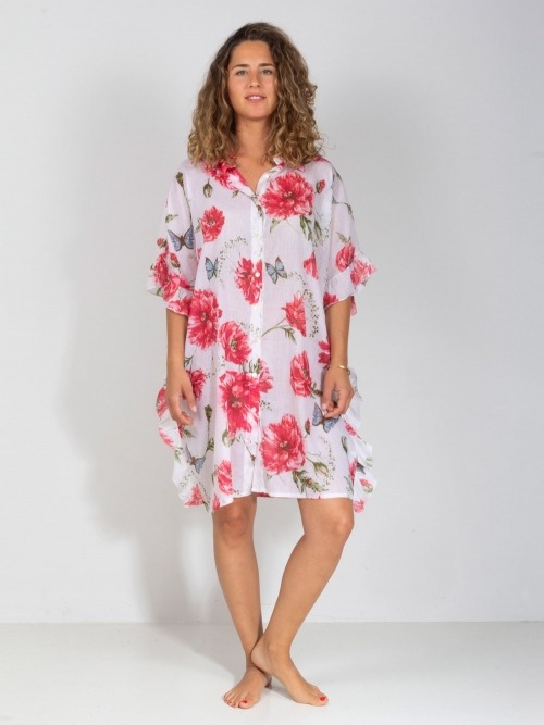 Vestido camisero estampado oversize mujer Rosa