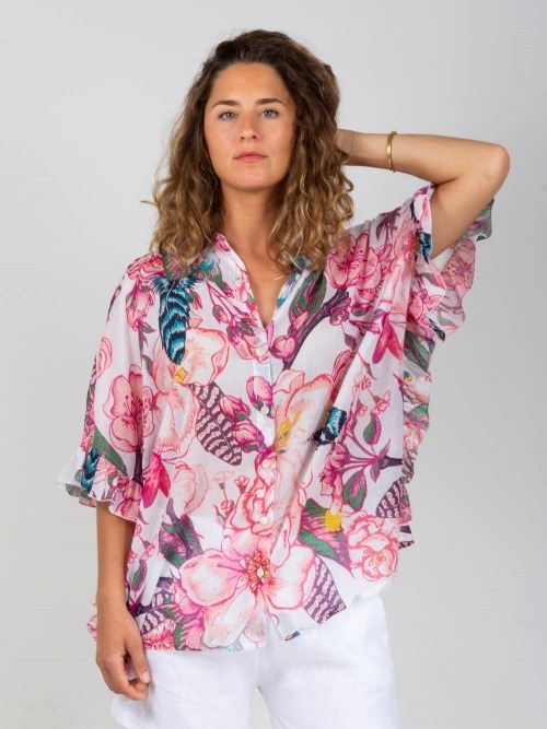 Oversized shiny ruffle shirt Pink