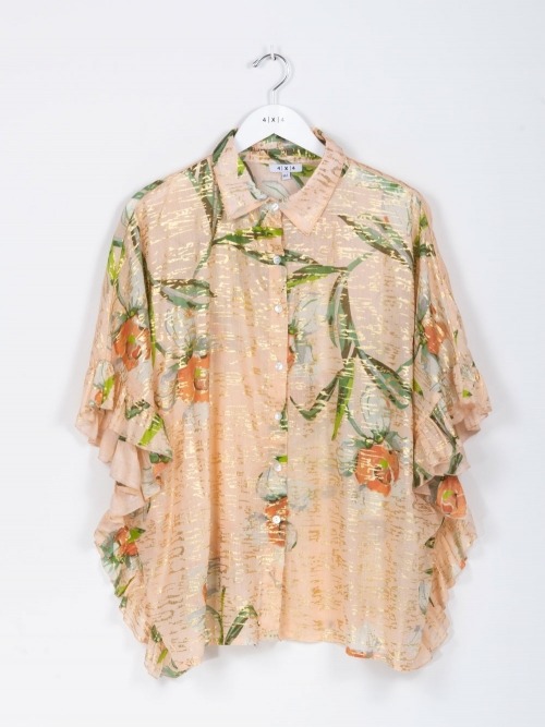 Camisa oversize volante brillo mujer