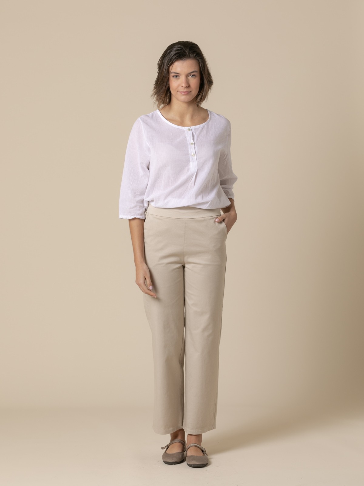 cotton wide leg pants with pockets Beige colour