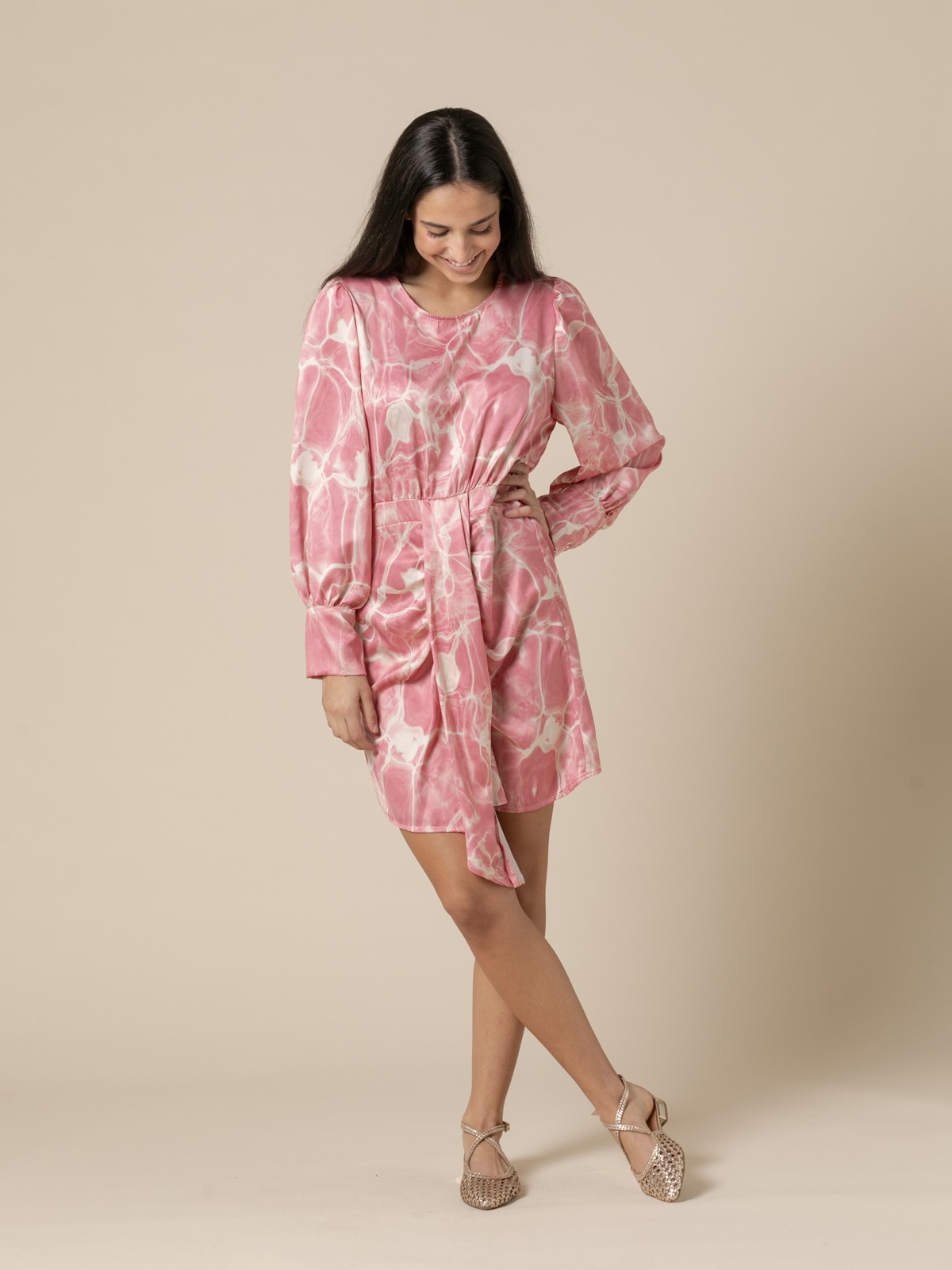 Long sleeve printed dress  Pink colour