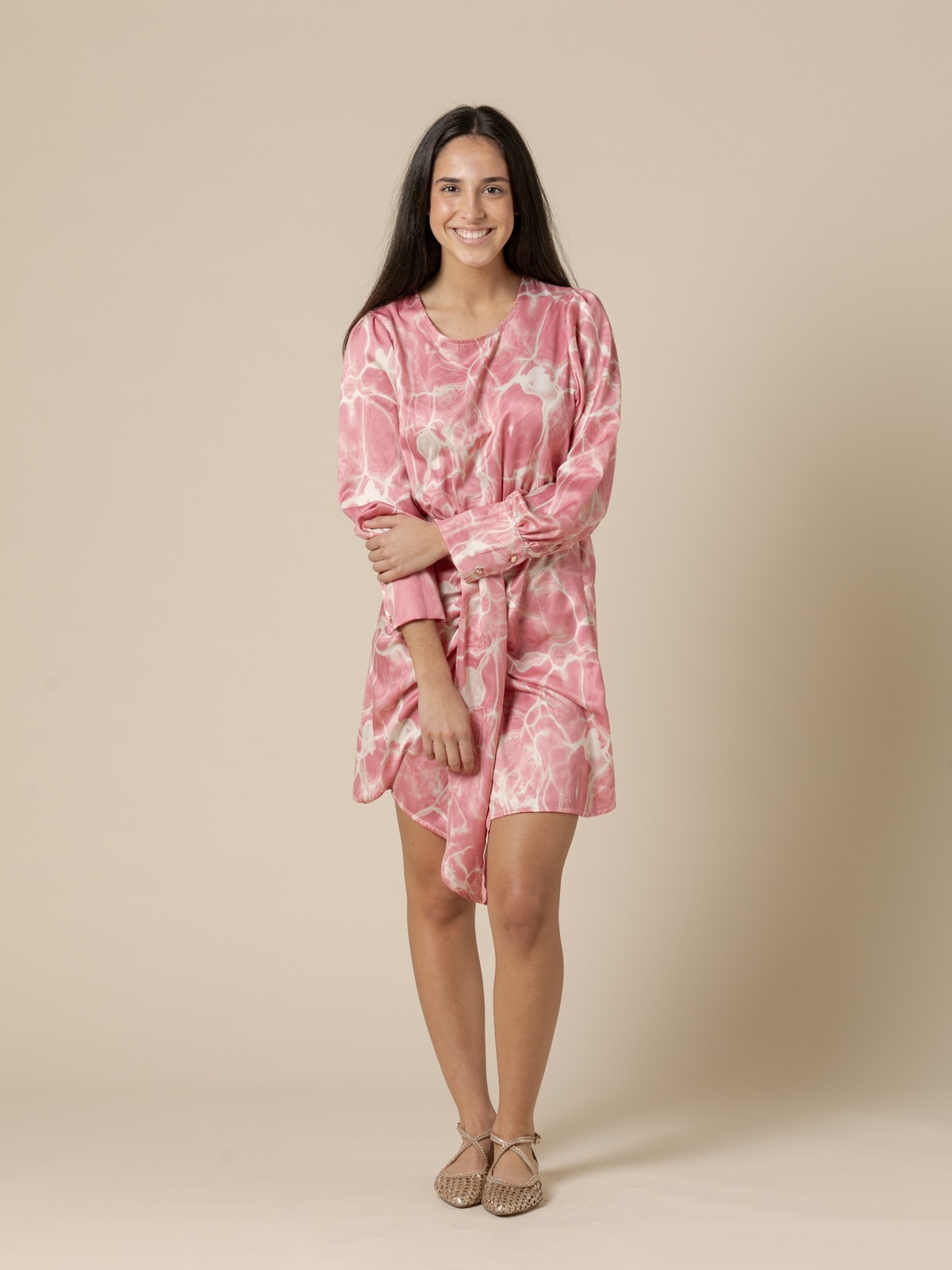 Long sleeve printed dress  Pink colour