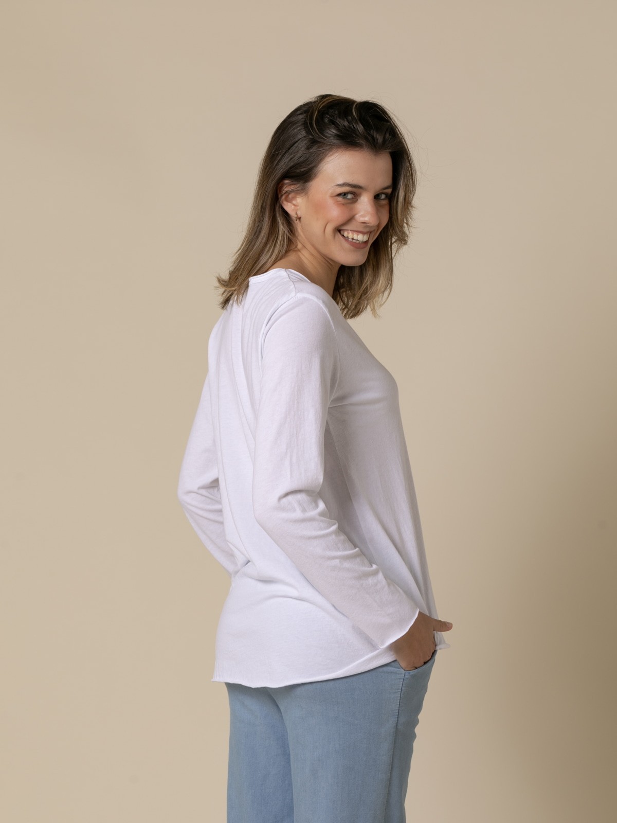 V-neck long sleeve t-shirt  White colour