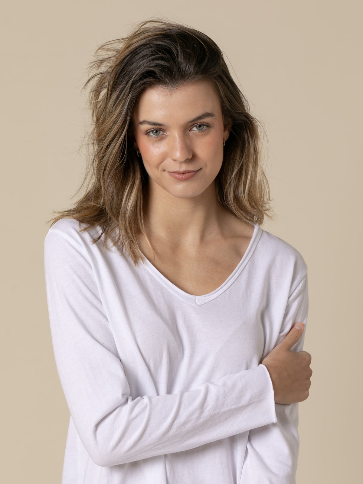 V-neck long sleeve t-shirt  White colour