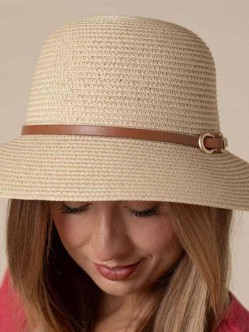 Sombrero con tira logo color Beige