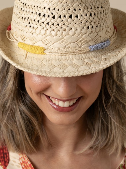 Sombrero borsalino de pajo detalle color Crudo