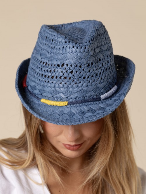Sombrero borsalino de pajo detalle color Azul
