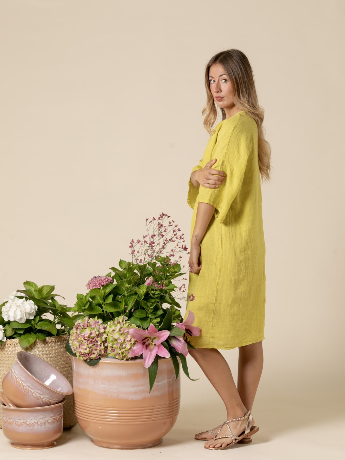 Vestido comfy lino 100% color Amarillo