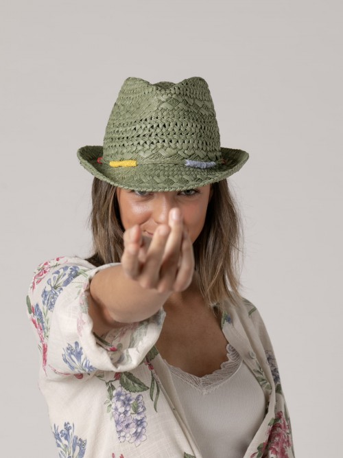 Woman Borsalino straw hat detail  Khakicolour