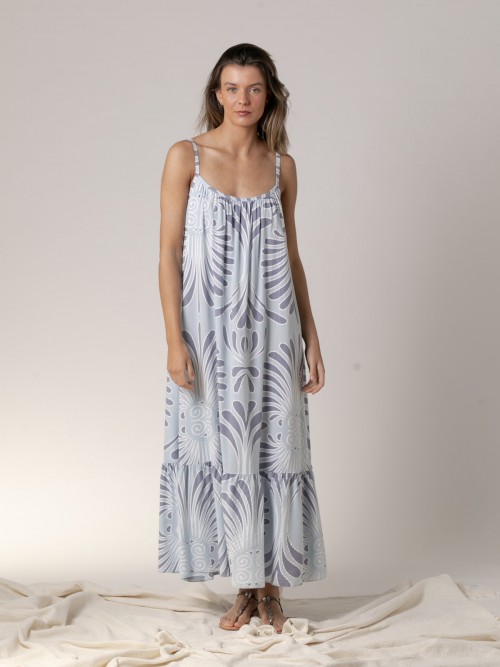 Woman Long fluid dress with straps  Bluecolour