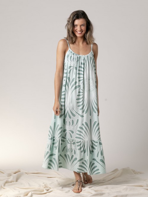 Woman Long fluid dress with straps  Aquacolour