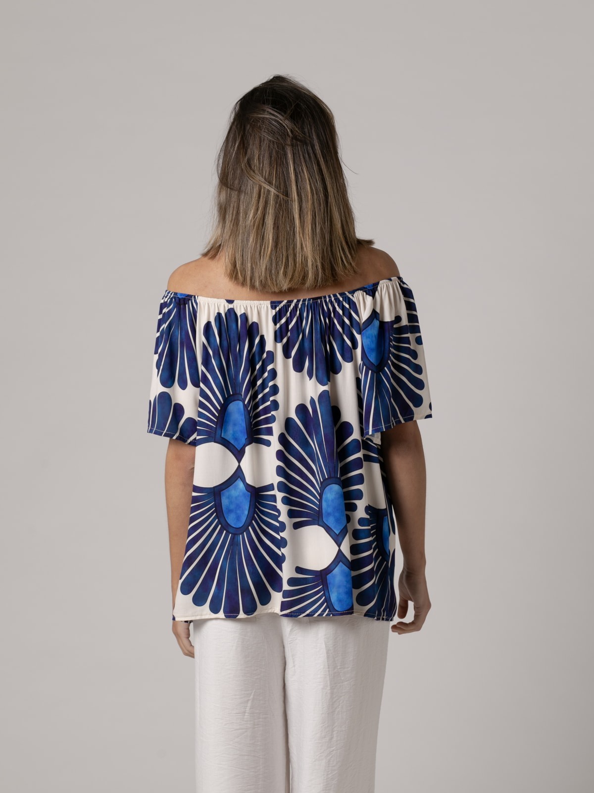 Woman Flowing monochrome bardot design blouse  Blue Navycolour