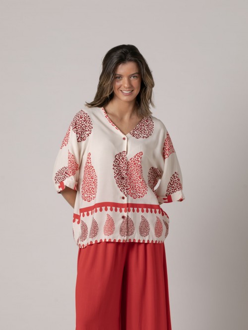 Woman Fluid animal print blouse  Redcolour