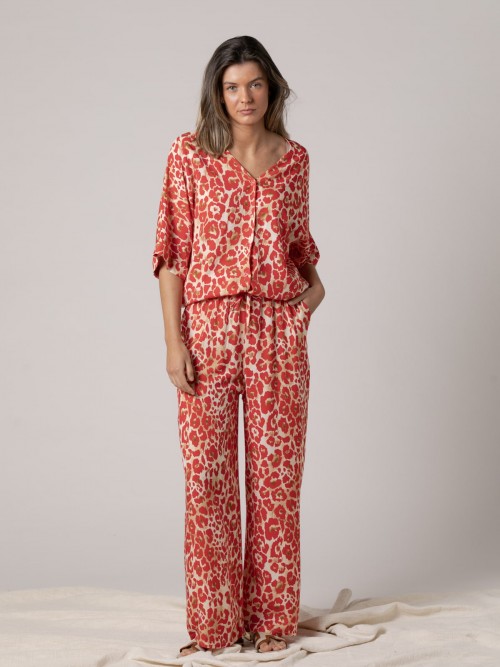 Woman Flowy pants with floral print  Redcolour