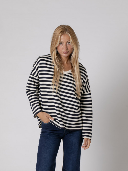 Woman Striped V-neck sweatshirt  Blue Navycolour