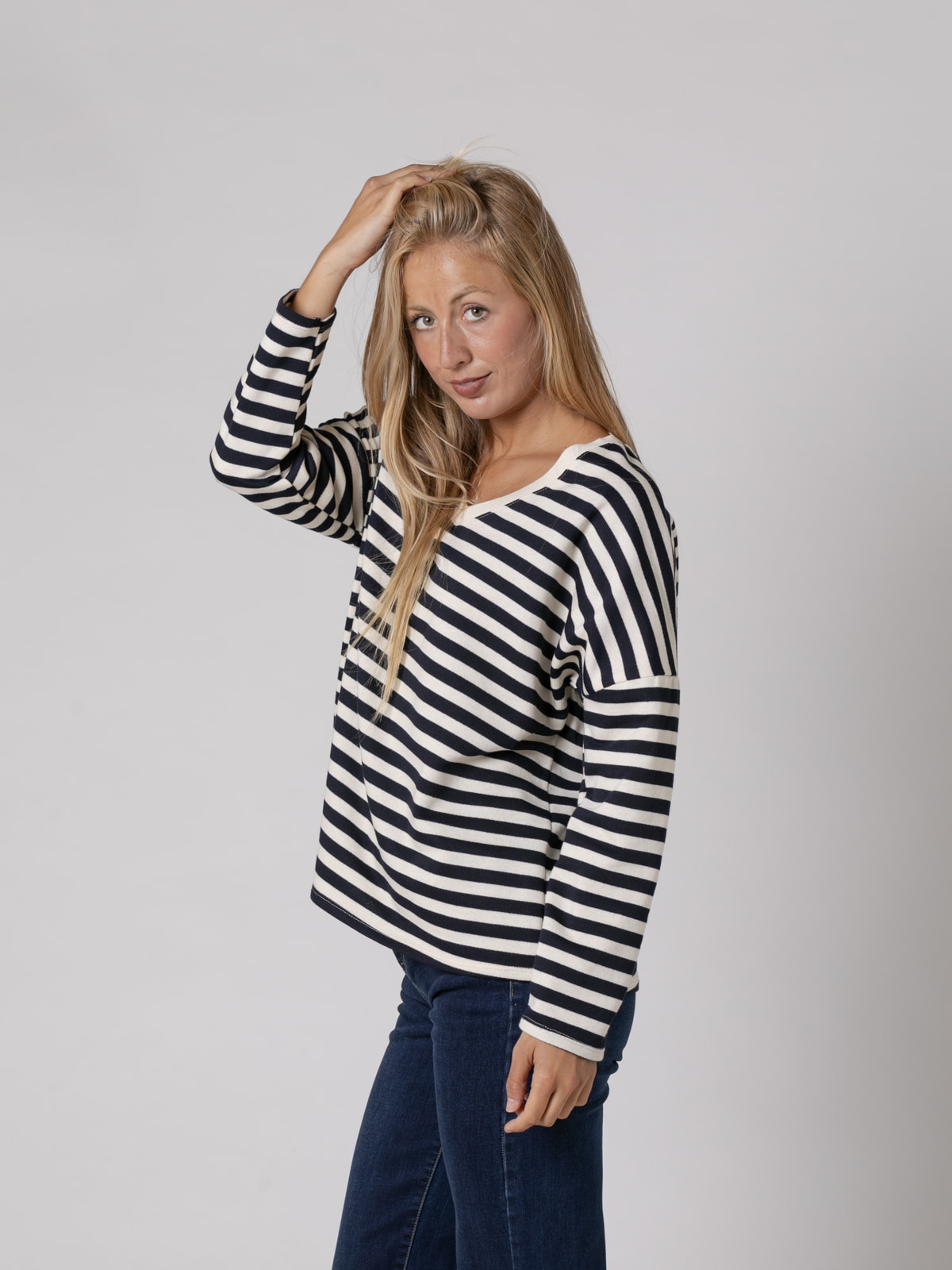 Woman Striped V-neck sweatshirt  Blue Navycolour