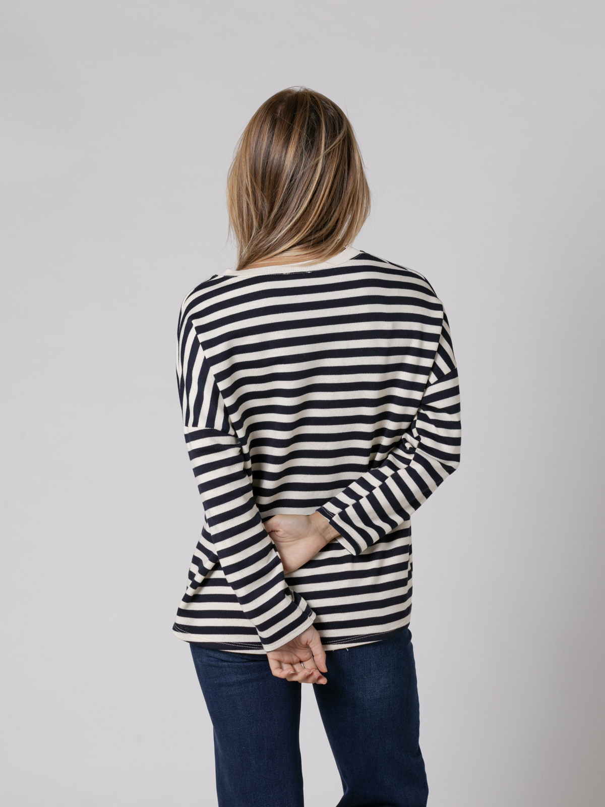 Woman Striped V-neck sweatshirt  Blue Navycolour