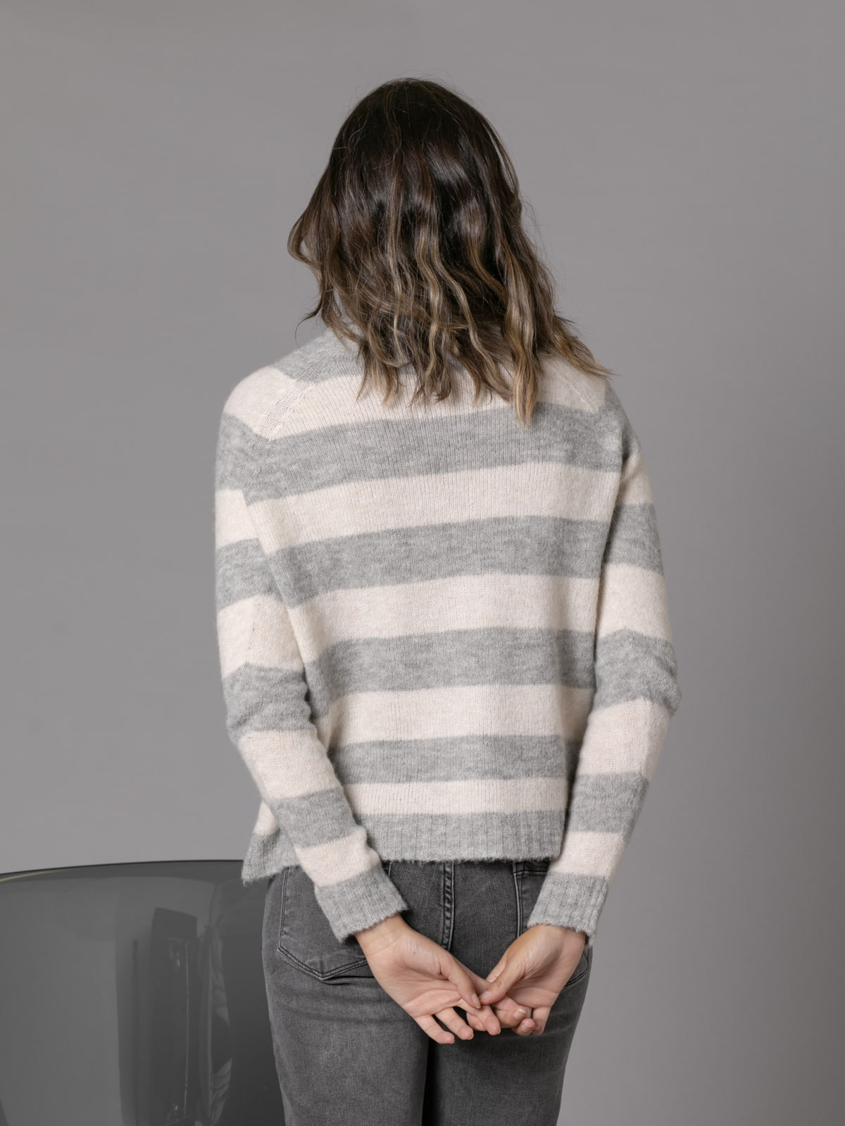 Woman British striped sweater with buttons  Greycolour