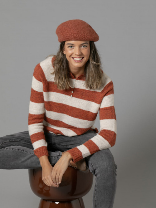 Woman British striped sweater with buttons  Tilecolour