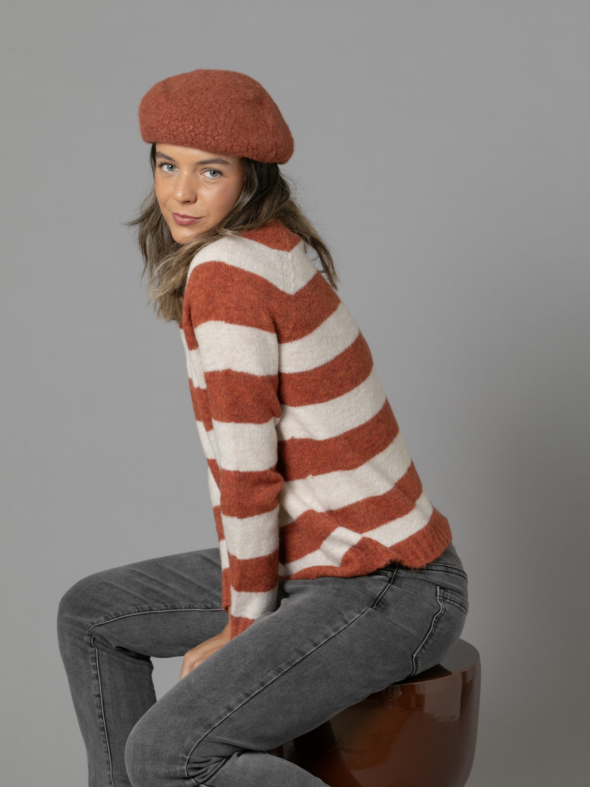 Woman British striped sweater with buttons  Tilecolour