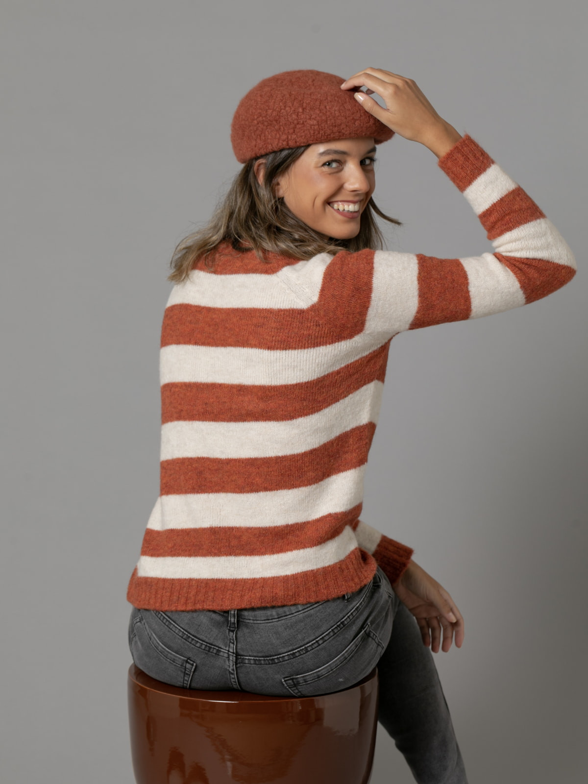 Woman British striped sweater with buttons  Tilecolour