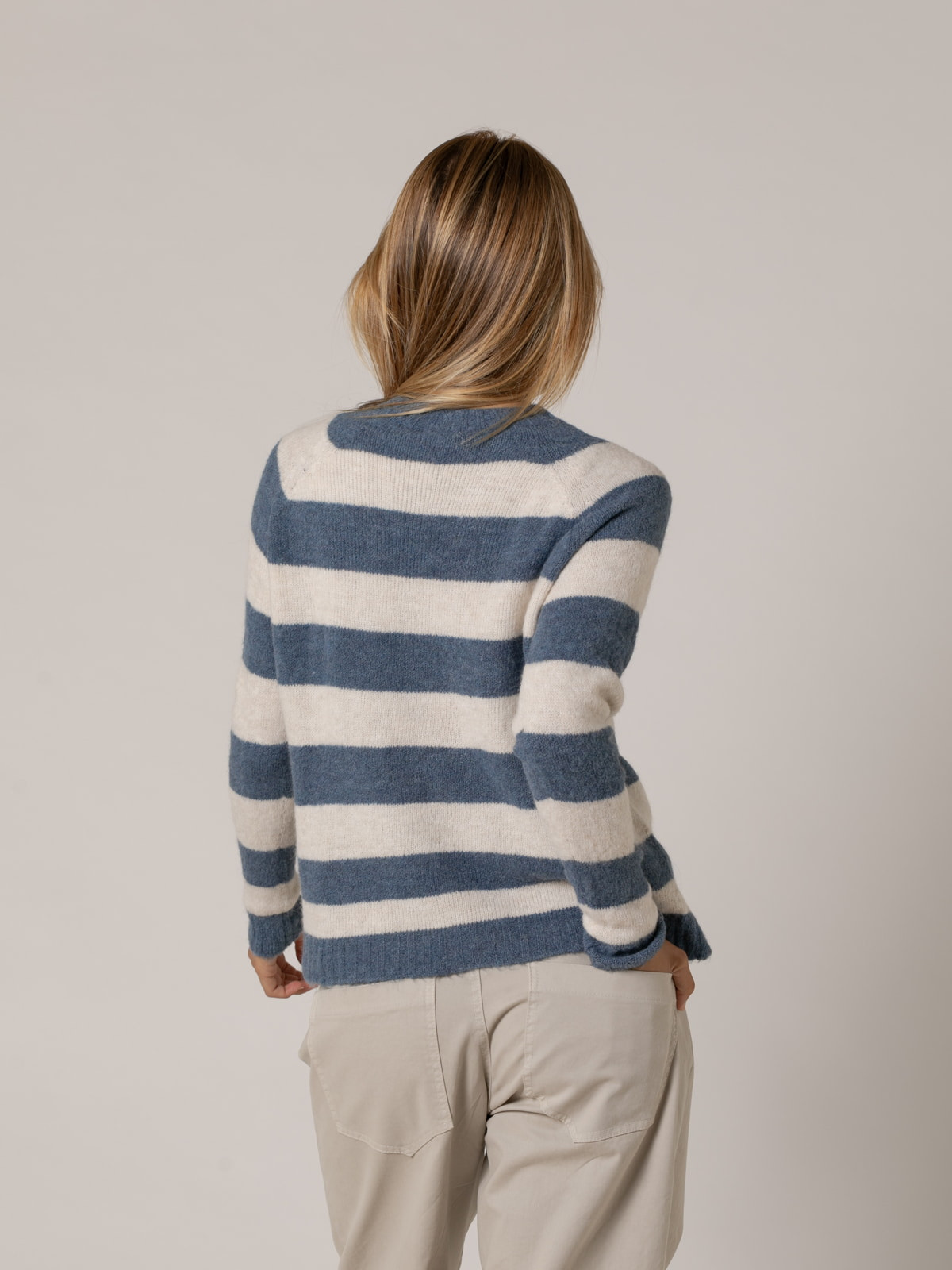 Woman British striped sweater with buttons  Bluecolour