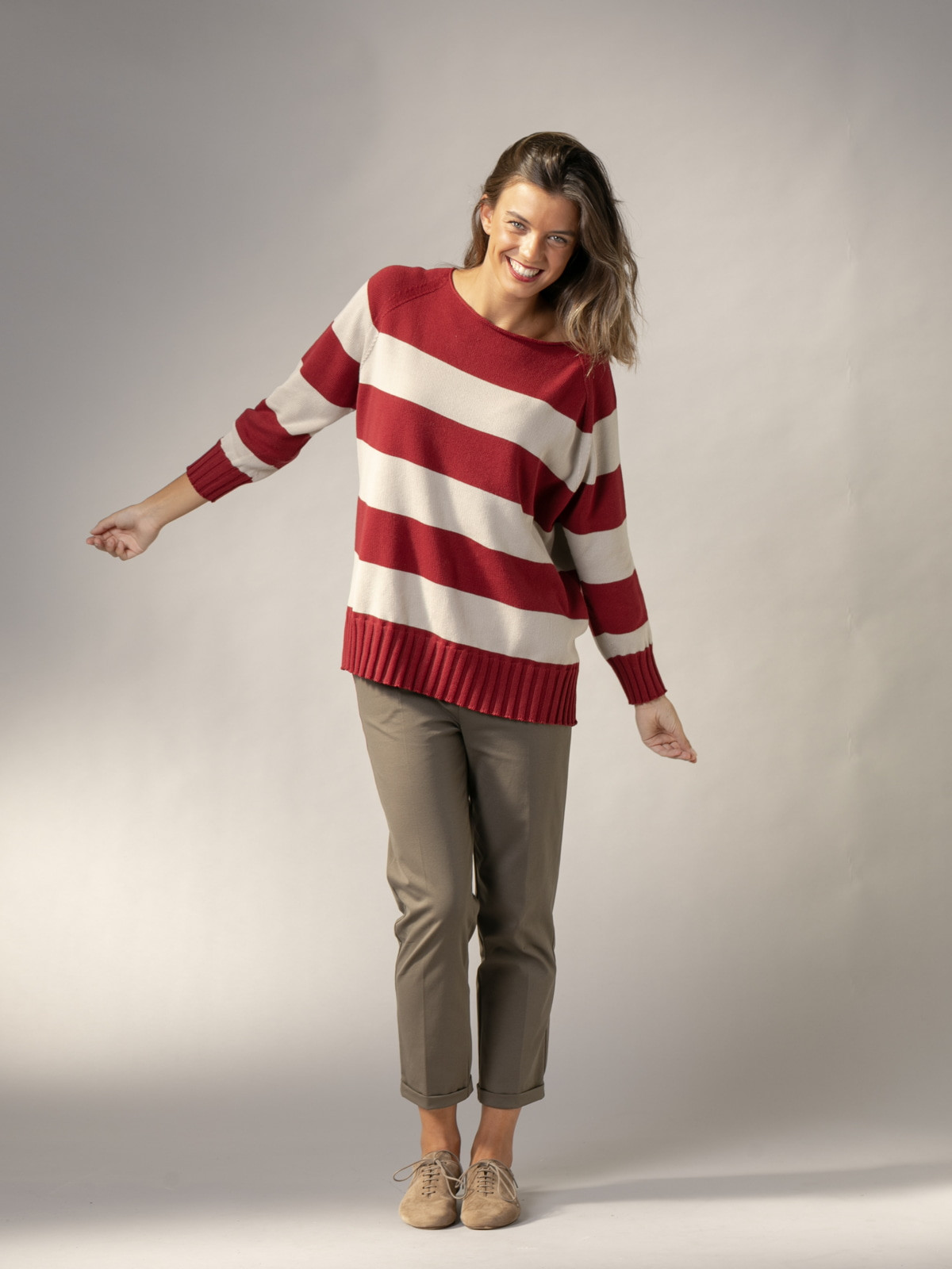 Woman July sweater with 100% cotton stripes  Bordeauxcolour