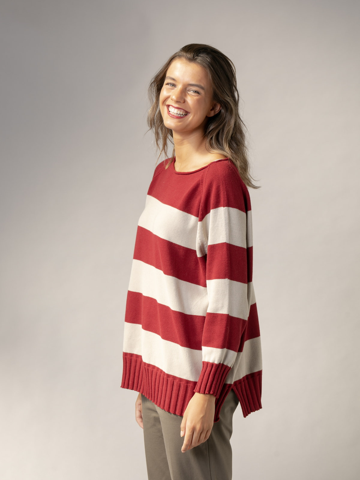 Woman July sweater with 100% cotton stripes  Bordeauxcolour