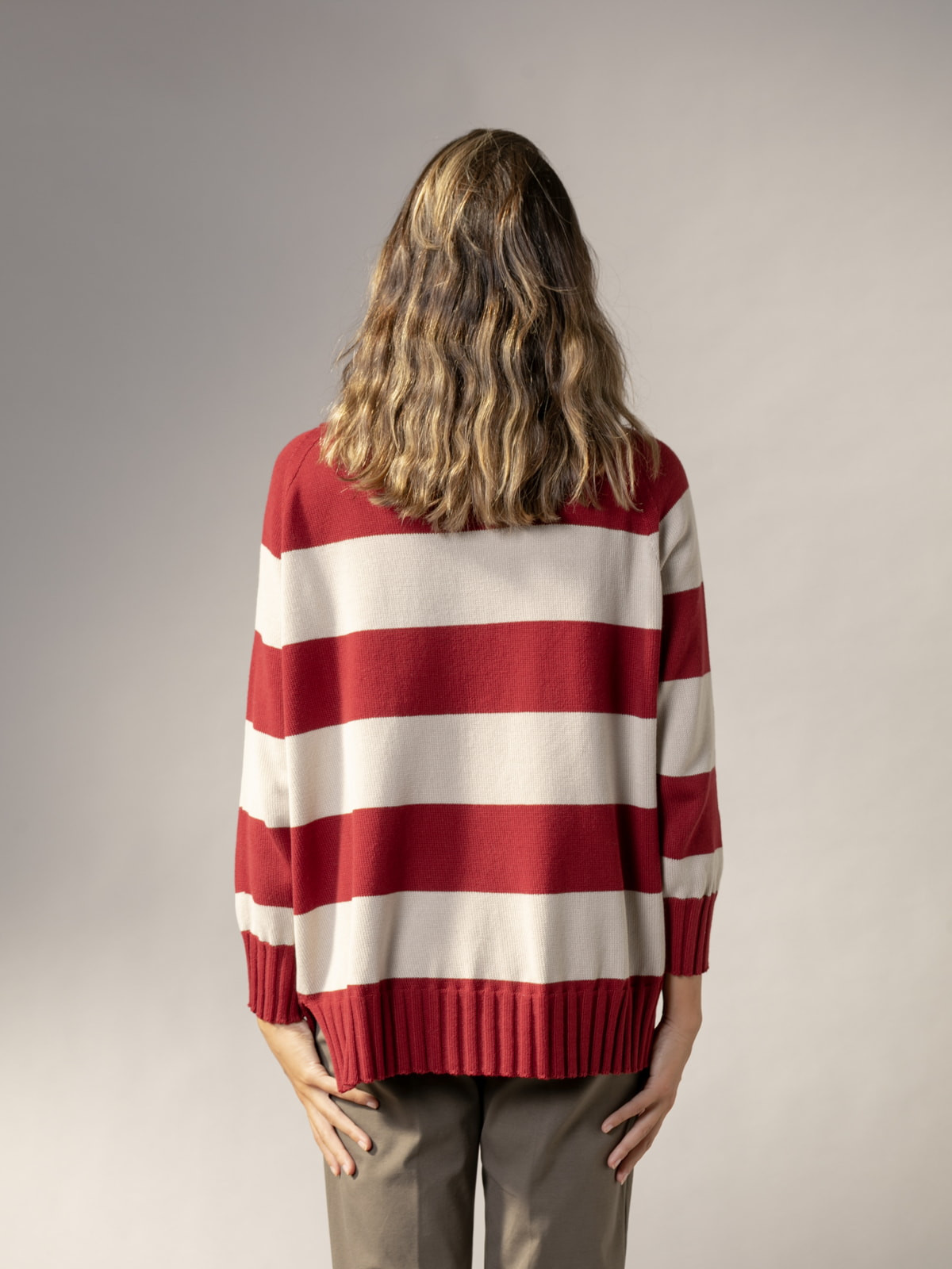 Woman July sweater with 100% cotton stripes  Bordeauxcolour