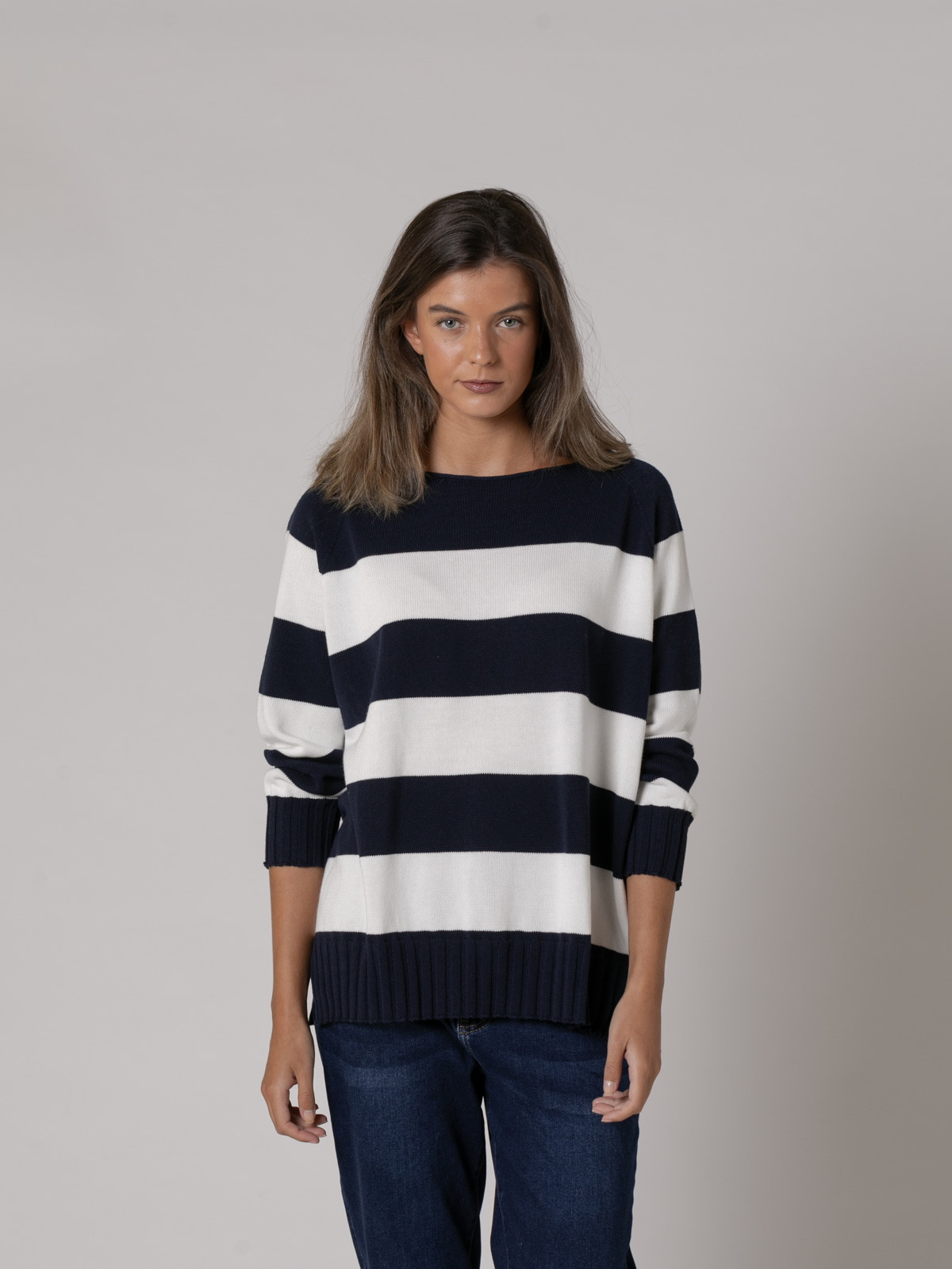 Woman July sweater with 100% cotton stripes  Blue Navycolour