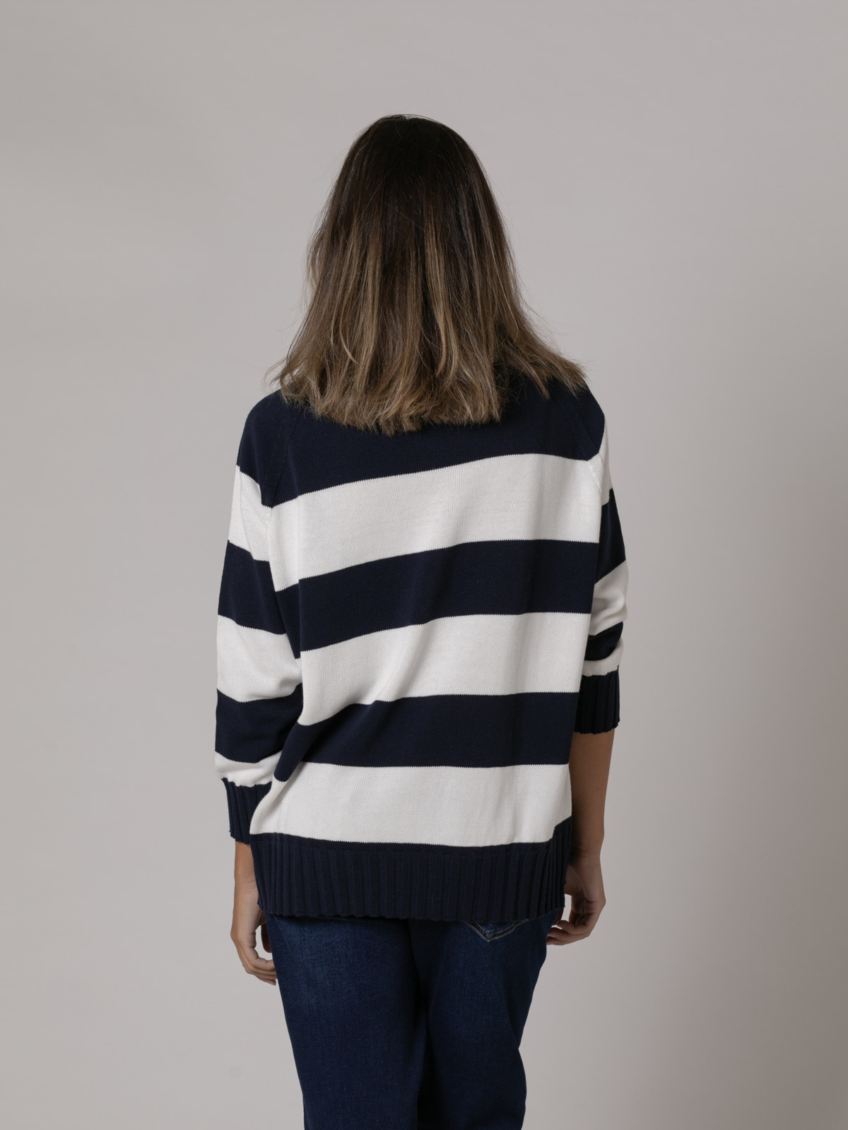 Woman July sweater with 100% cotton stripes  Blue Navycolour