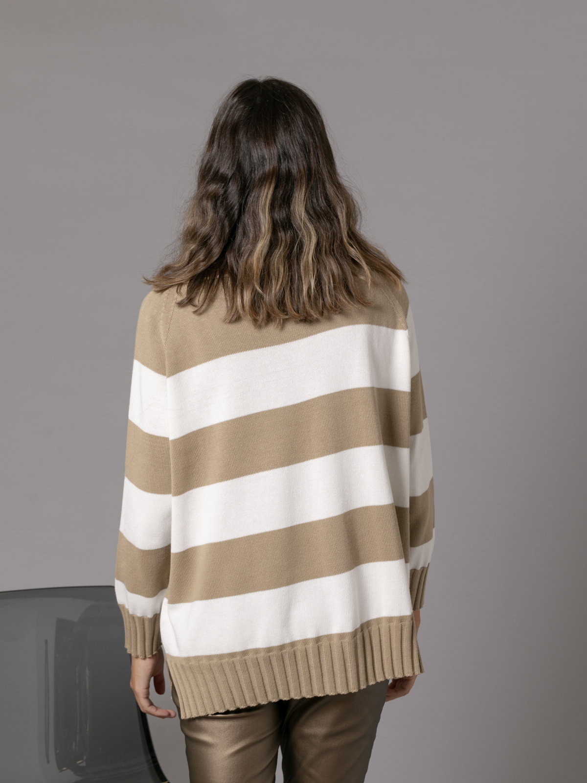 Woman July sweater with 100% cotton stripes  Beigecolour