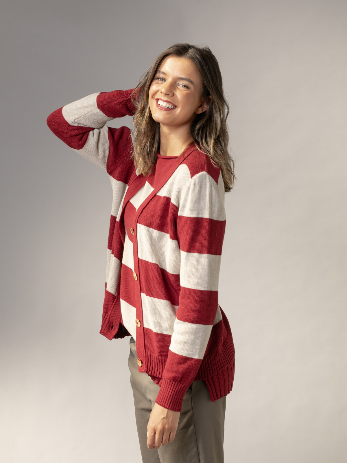 Woman Criss-striped 100% cotton jacket  Bordeauxcolour